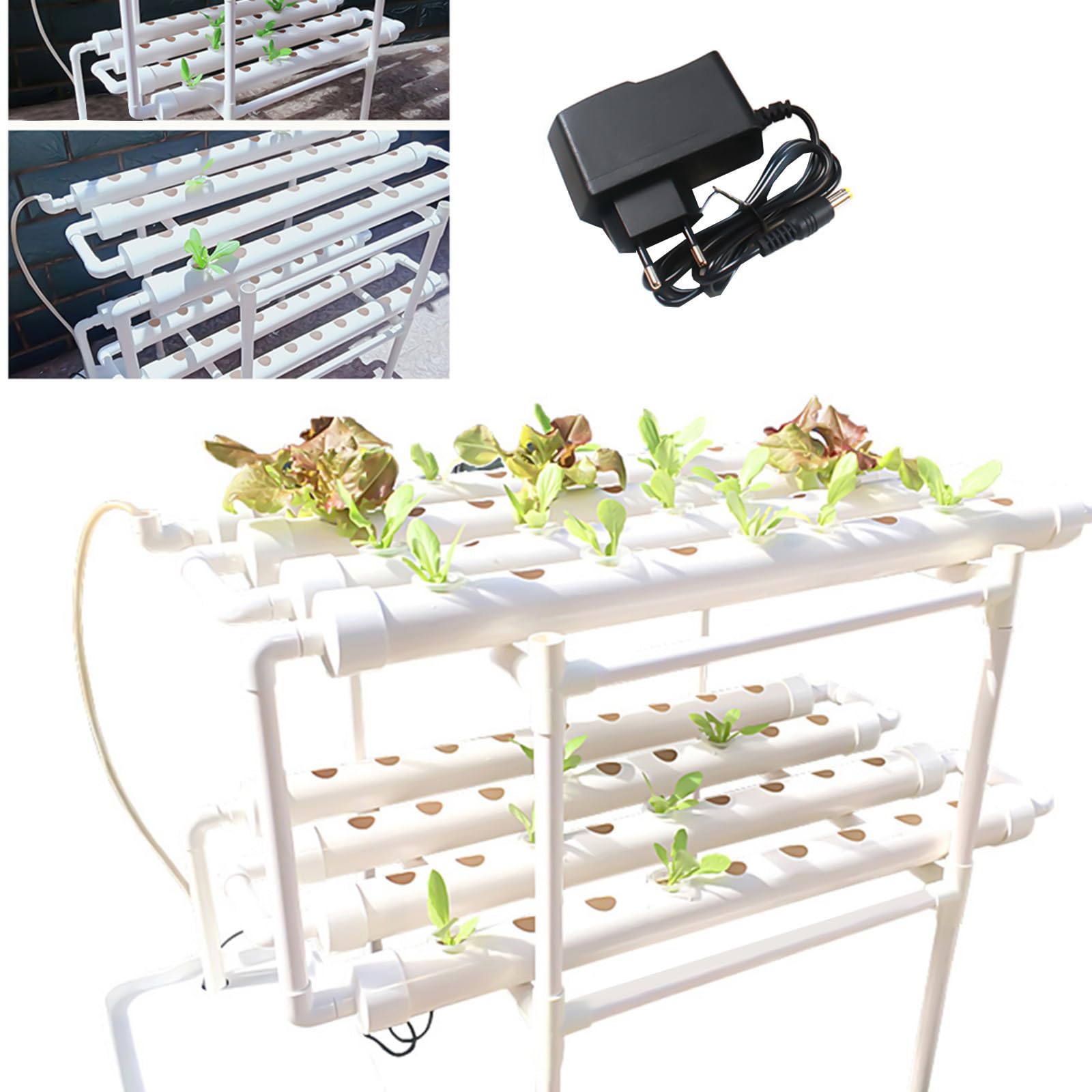 72-Hole Hydroponic Grow Kit 2 capas Planta PVC s hidropónicos de cultivo hidropónico de dos capas para casa, balcón, jardín, balcón, balcón, balcón, principio de flujo de agua