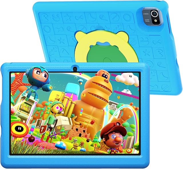 HiGrace Tablet for Kids, Tablet 10 inch with Parental Control, Android 11 Quad-core Kids Tablet 2GB RAM+32GB ROM 6000mAh Dual Camera Wifi Bluetooth Kid-Friendly Case Blue