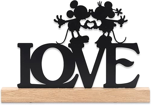 Disney Mickey Mouse y Minnie Kissing Siluetas Decoración de mesa  Decoración de metal Disney Love sobre base de madera disponible en Yaxa Guatemala