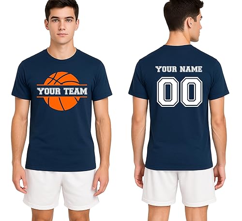 Custom Name and Team Name Number Double Sided Basketball Team Shirt, Custom Name and Number with Basketball Logo Shirt
