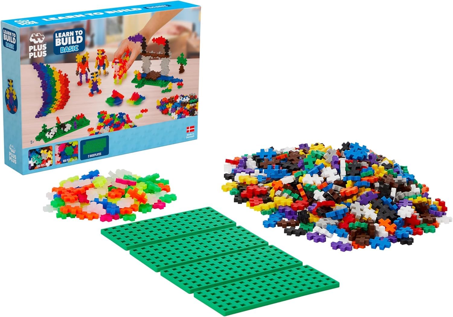PLUS PLUS Building Blocks Toy - Learn to Build Basic Set Includes 2 Base Plates and 600 Colourful Pieces - Kids Construction Toys, STEM Learning Resources - Girls and Boys Toys Age 5 Plus