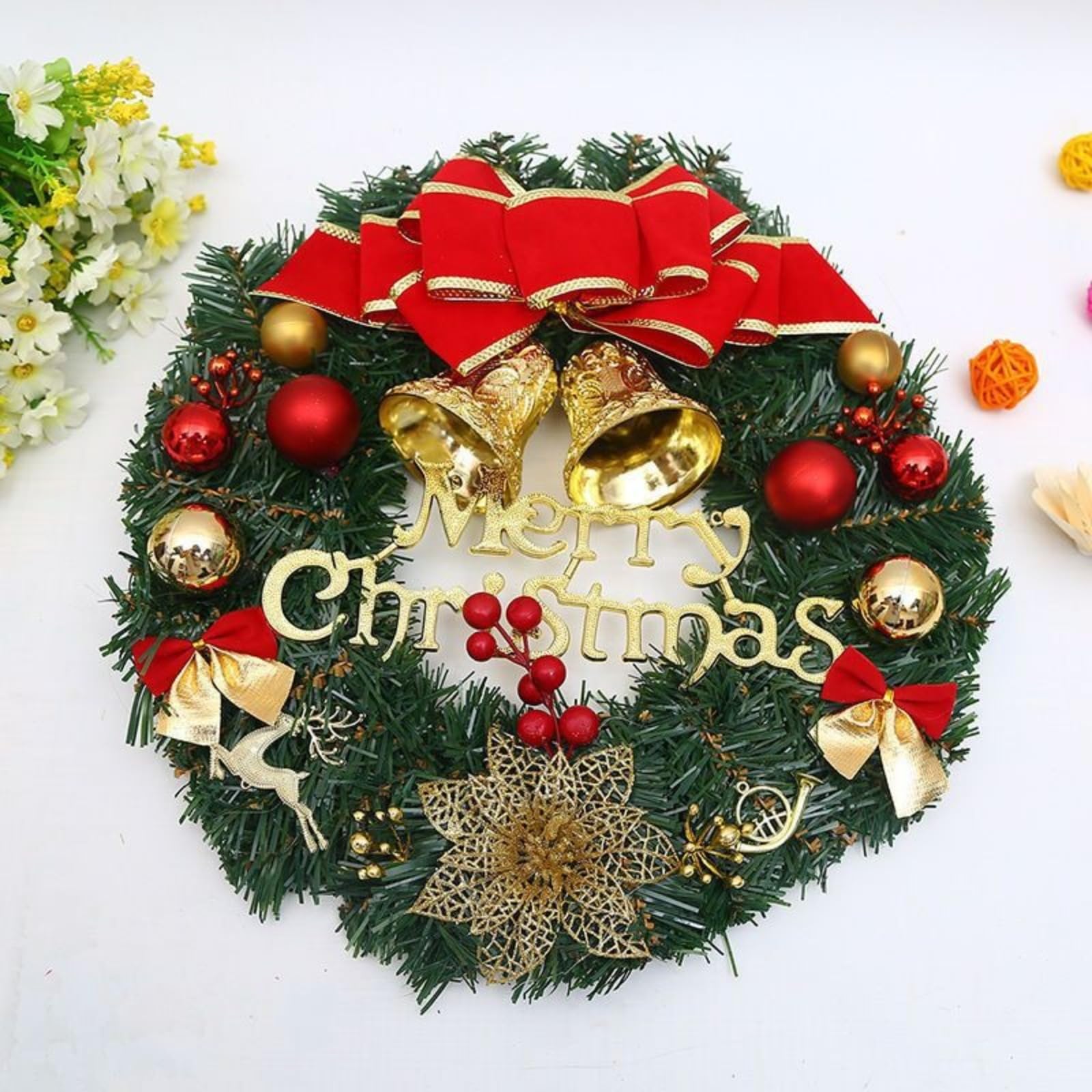 Couronne de Noël 30 cm à suspendre à une porte, décorations de Noël pour sapin de Noël, décoration murale