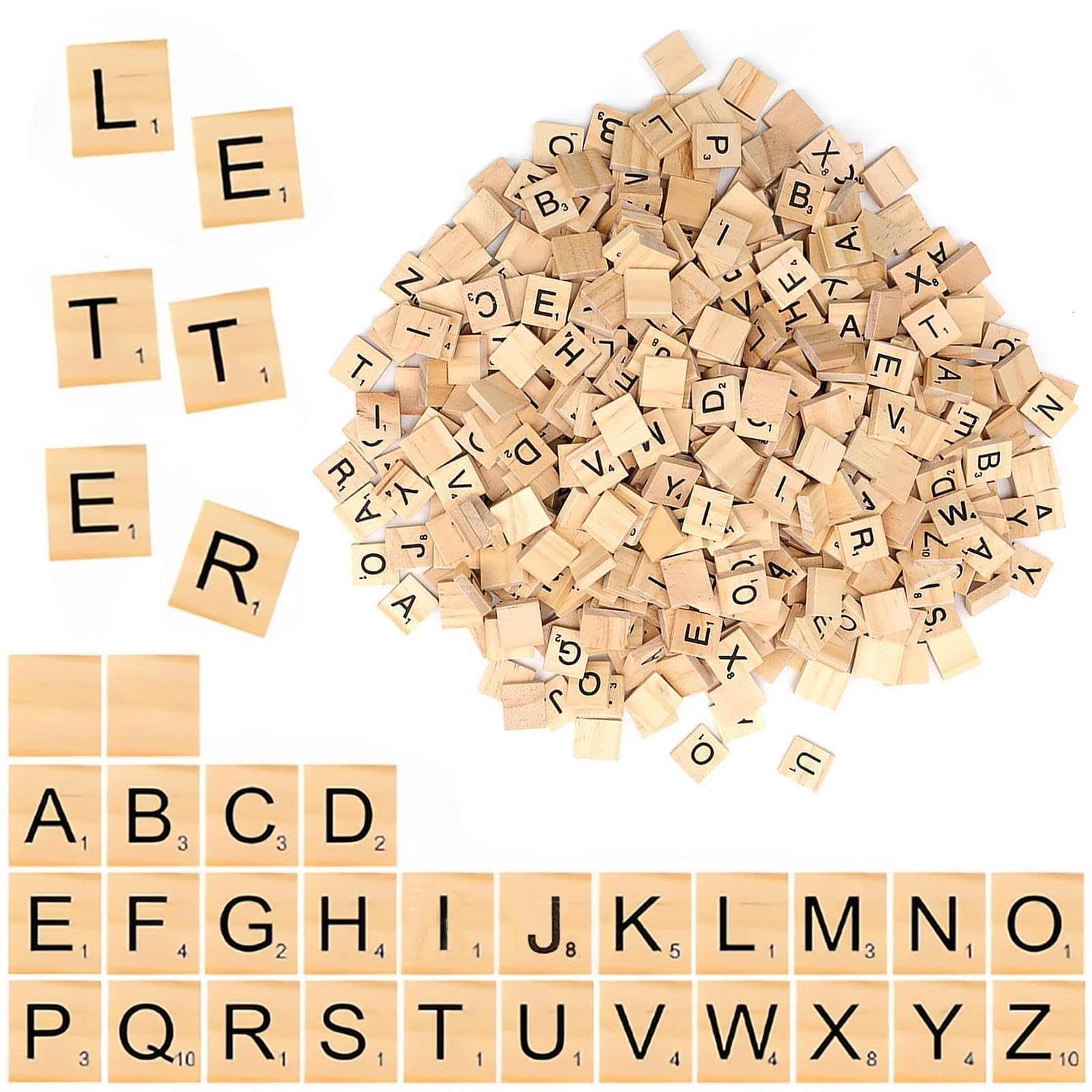 LERANXIN 500 PCS Wood Letter Tiles A-Z Capital Letters for Crafts, Pendants, Spelling, Gift Decoration, Making Alphabet Coasters and Crossword Game