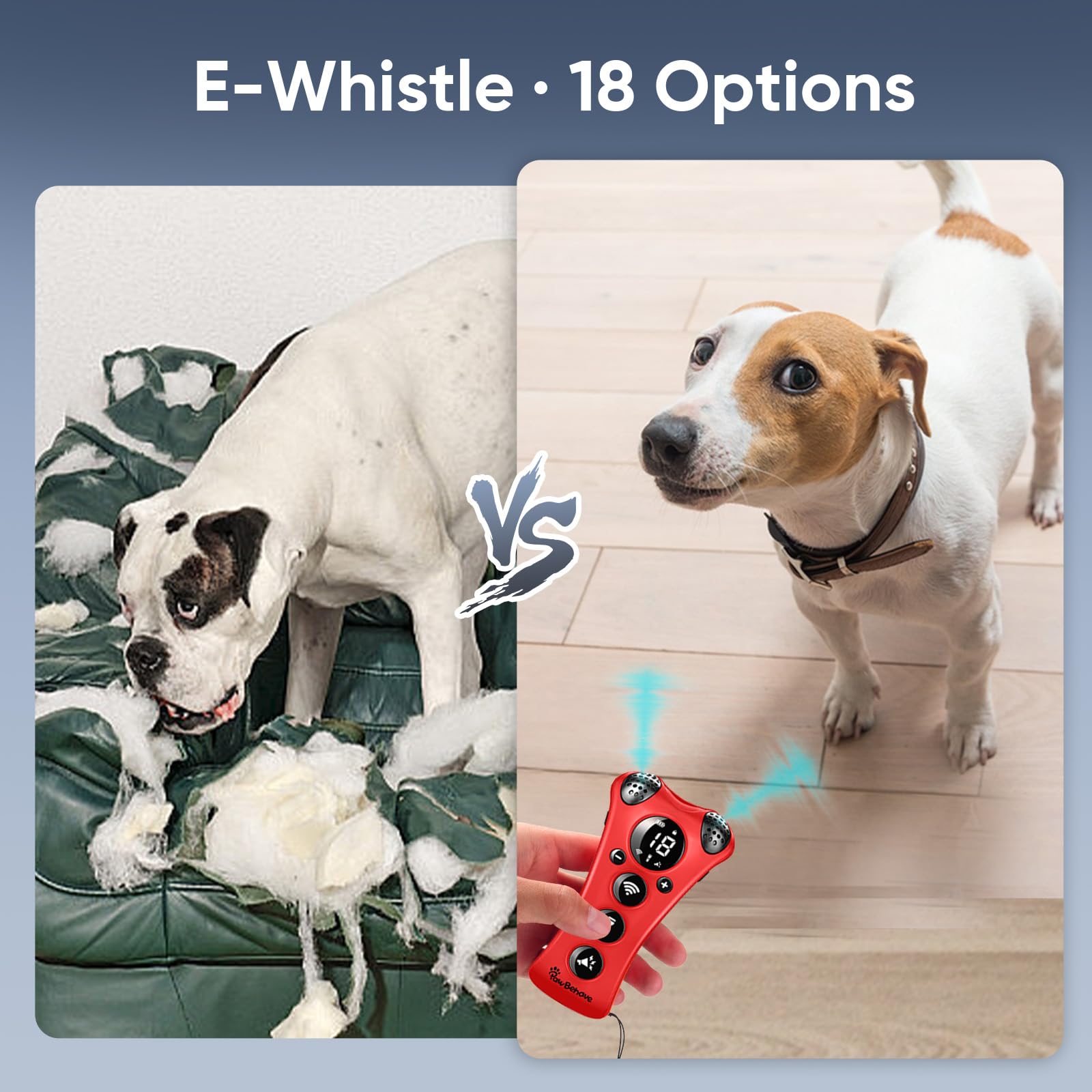PawBehave Entrenador ultrasónico ajustable para perros, el primer corrector de comportamiento de mascotas de frecuencia variable del mundo con 10 niveles de ultrasonido, 18 silbatos para perros