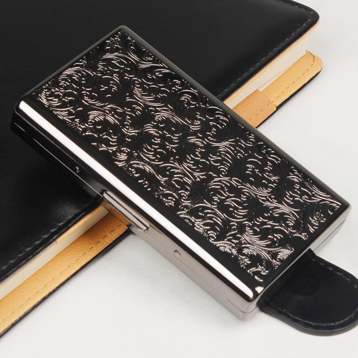 Retro Metal Cigarette Case Box with Watch- Credit Card Holder Protective Security Wallet for Men and Women (Gunblack14)