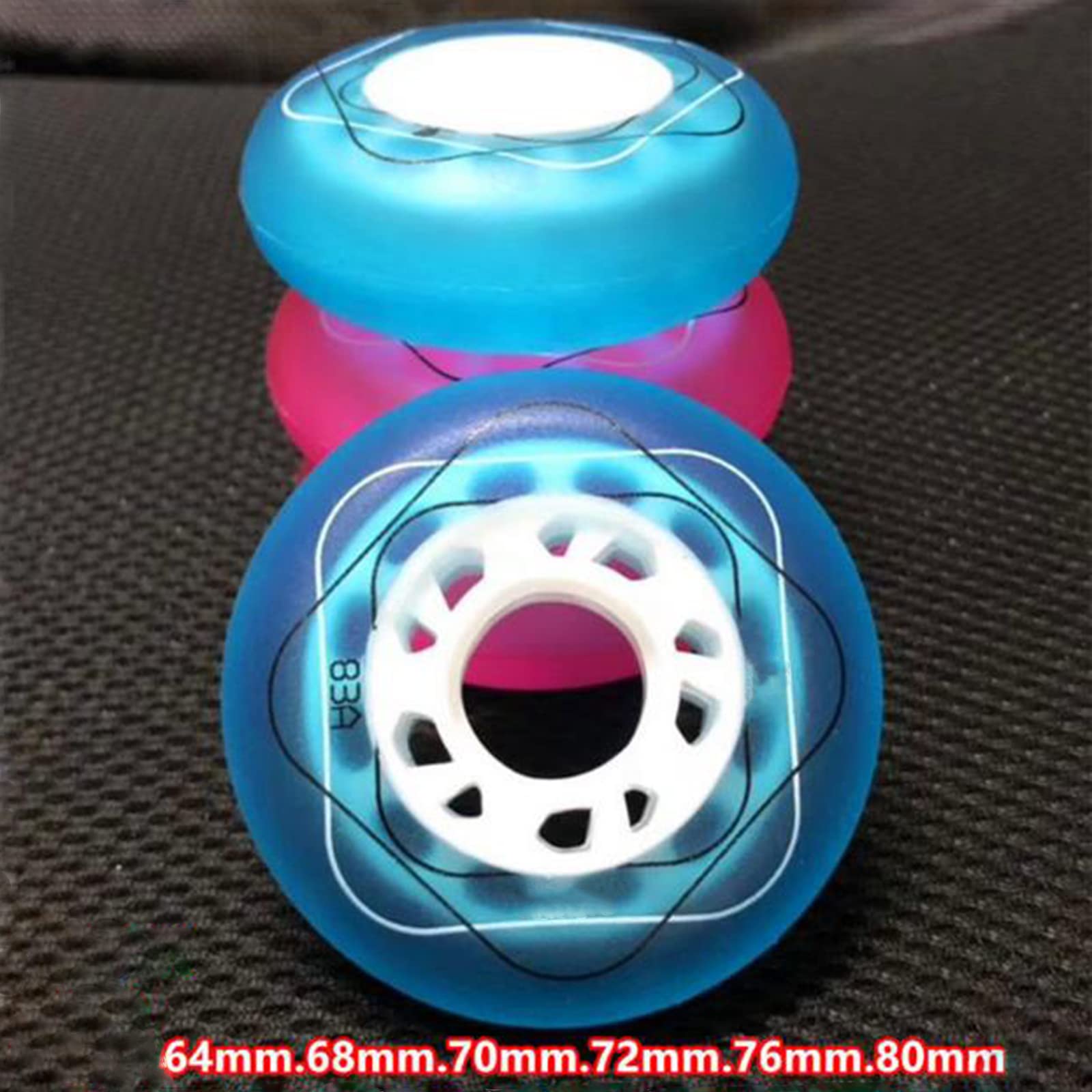 Generico Rotelle per Pattini in Linea Esterno Interno Ruote di Ricambio per Skate in Linea Pattinaggio 83A 64mm 68mm 70mm 72mm 76mm 80mm Ruote di Ricambio in Poliuretano Senza Cuscinetti Set di 8