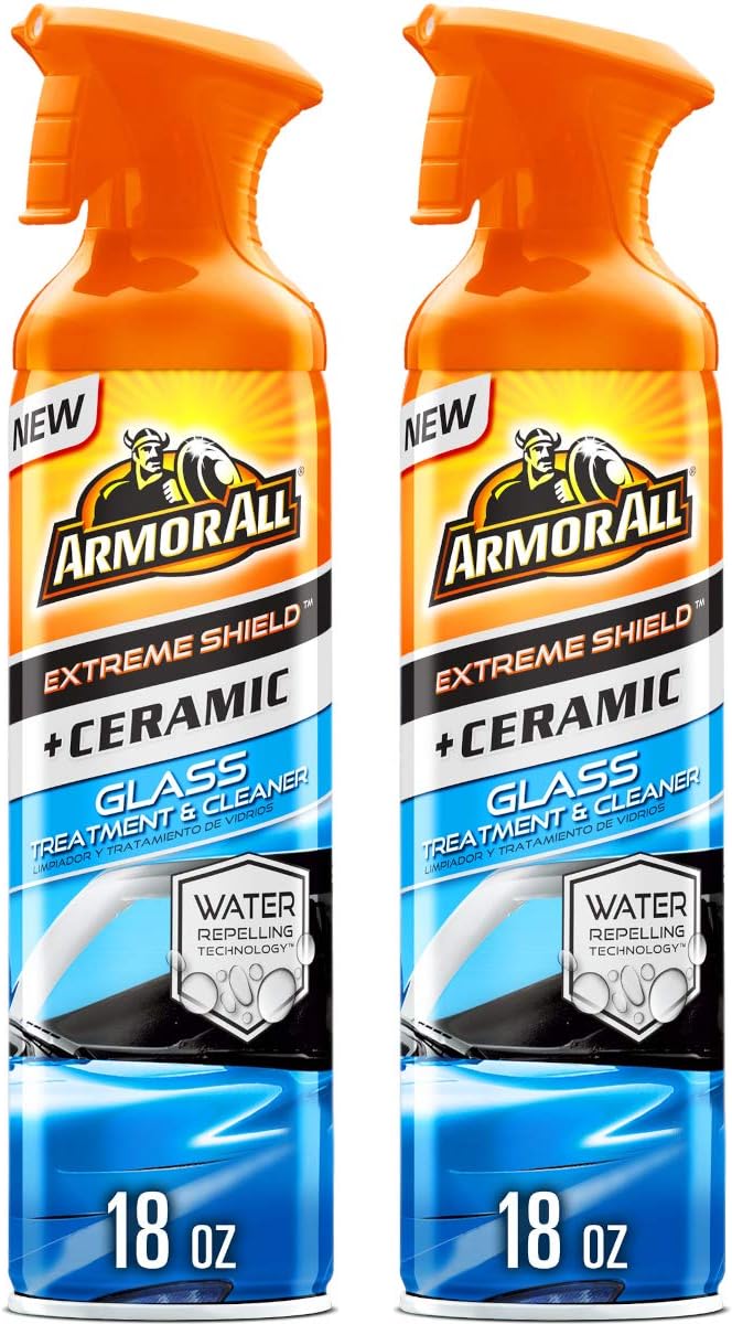 Extreme Shield + Ceramic Glass Treatment and Cleaner, Car Glass Cleaner Spray and Water Repellant, 18 Oz Each, 2 Pack