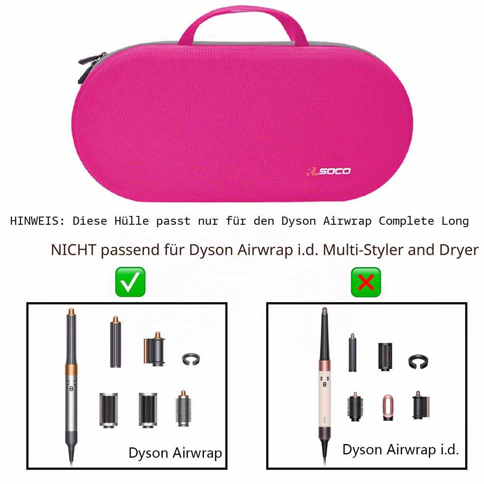 RLSOCO Hartschalen-Schutzhülle für Dyson Airwrap Complete Long/Complete Styler HS05 HS01 – passend für 4 Lange oder Kurze Fässer, Pink (nur Hülle, Haarstyler ist Nicht im Lieferumfang enthalten)