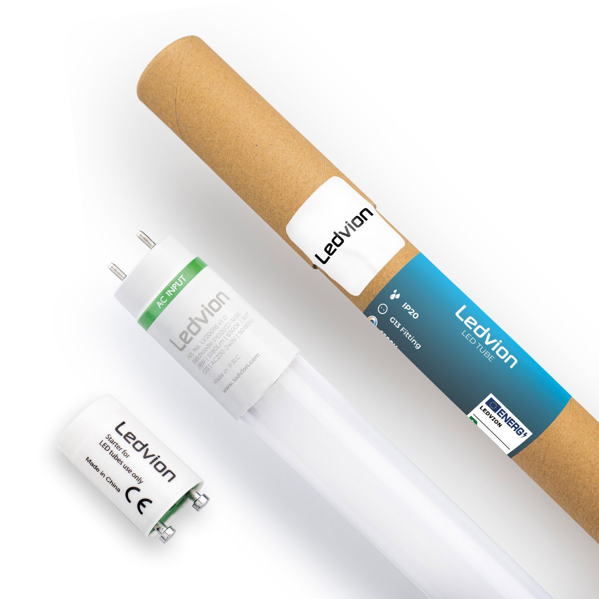 Ledvion - Tubo LED TL, 150CM, 28W, 6500K, 185lm/W, Classe Energetica B, Incl. Starter LED