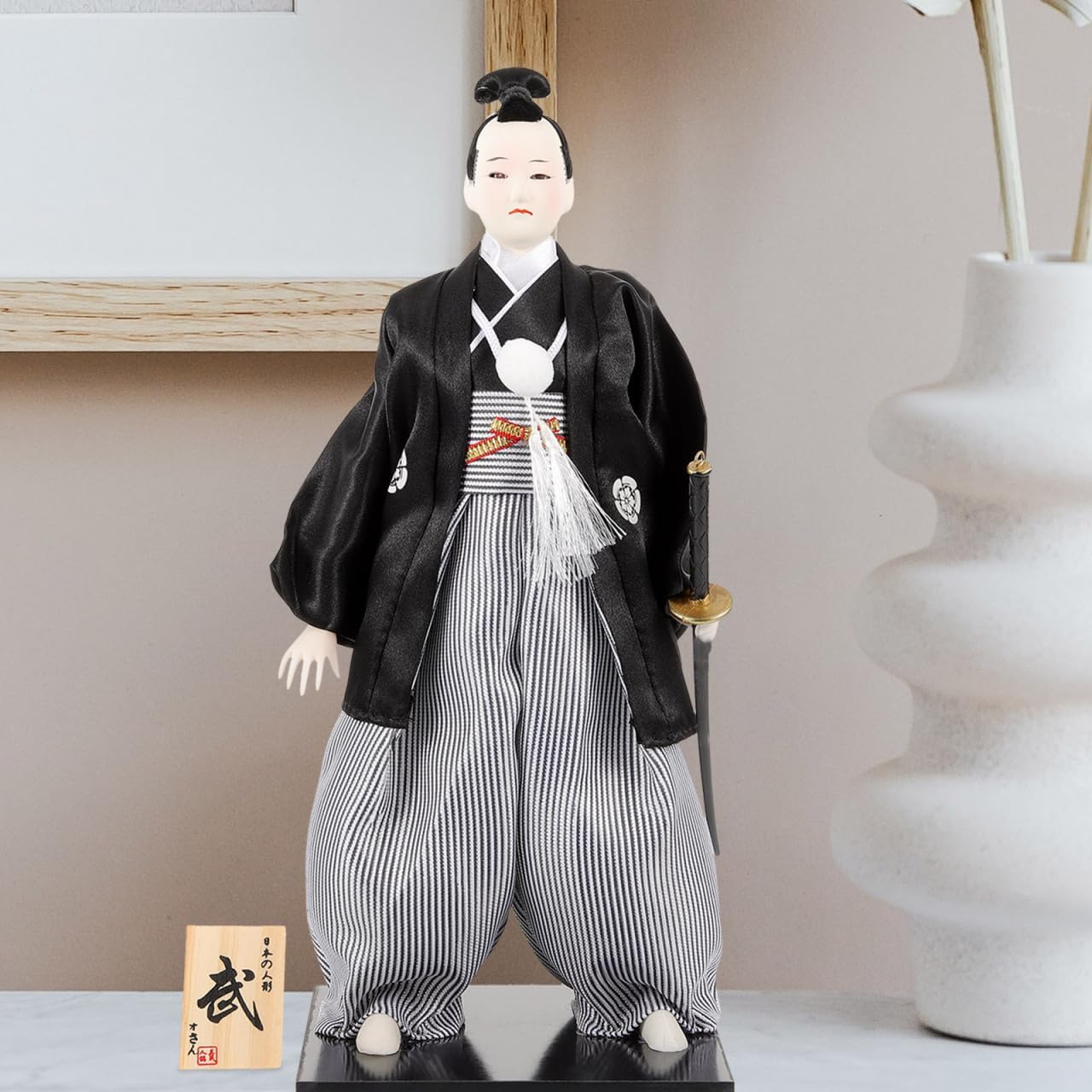 Samurai Doll Japanese Style Desktop Ornament 11.02In Cloth Kimono Figure for Home Office Desk Decor Housewarming Gift