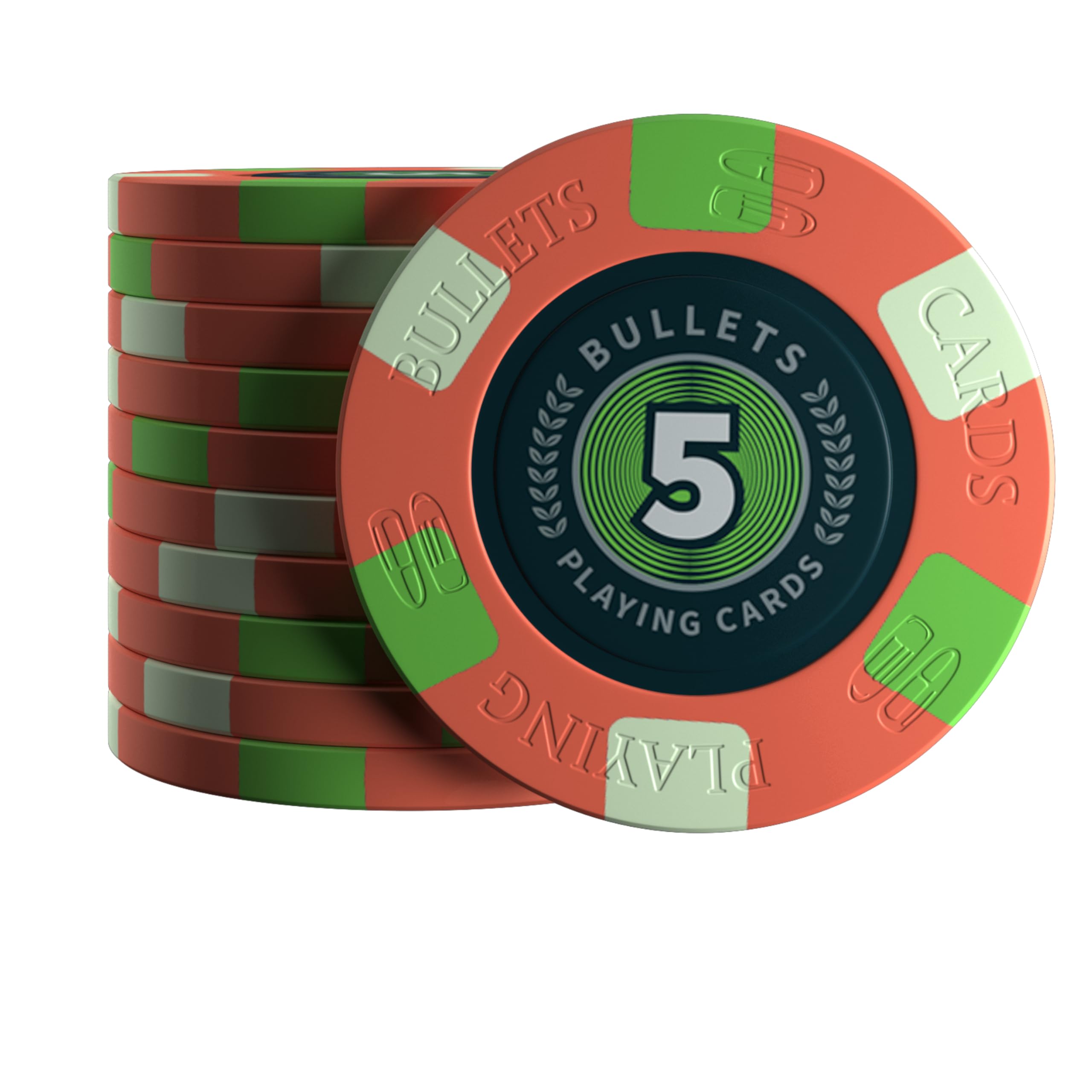 Bullets Playing Cards, Richie Ceramic Poker Chips Value 5 for Poker Set 10 g 4 cm Diameter Red Pack of 25