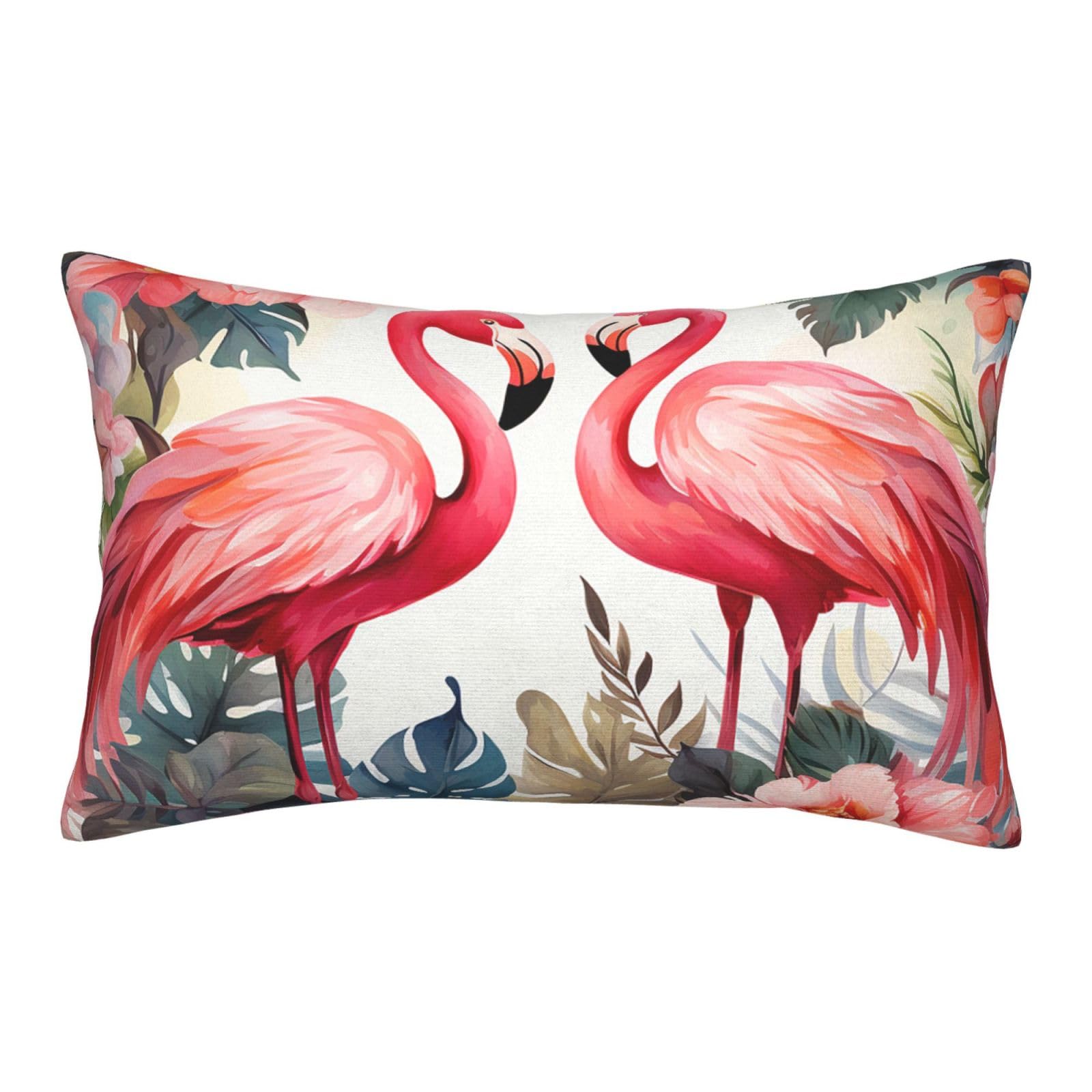 Velvet Pillowcases 20"x30" Ultra Soft Breathable Pillow Cases, Luxury Fuzzy Throw Pillow Covers with Zipper, Floral with Flamingo Pillow Shams All Seasons Decorative Cushion Cases for Couch