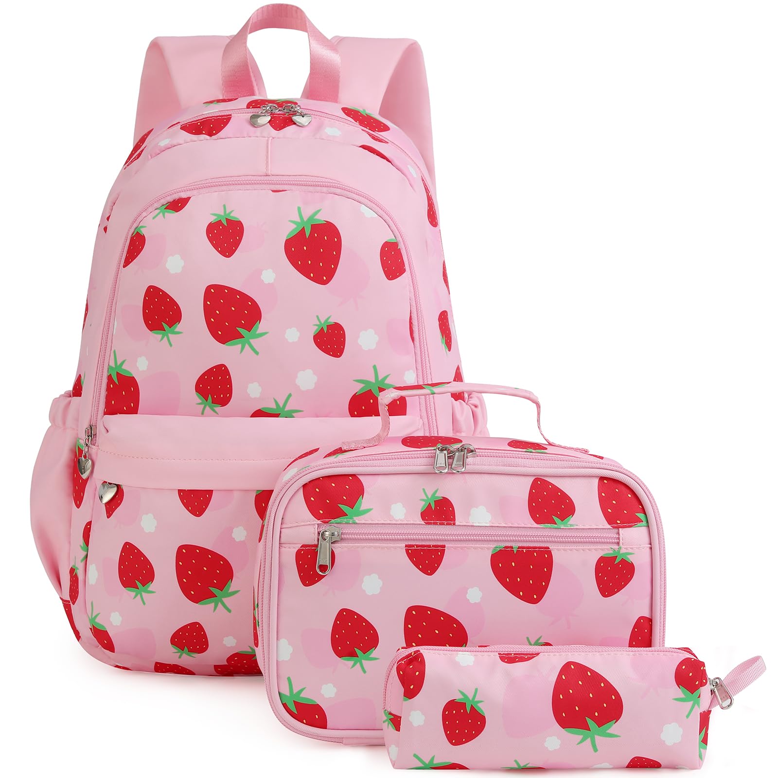 Unineovo Strawberry Backpack for Girls, Kids School Bookbag Set, Elementary Primary School Book Bag with Lunch Bag Pencil Case