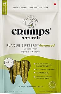 Crumps’ Naturals Plaque Busters Advanced — Bâtonnets dentaires Double Fresh pour chiens, 270 g