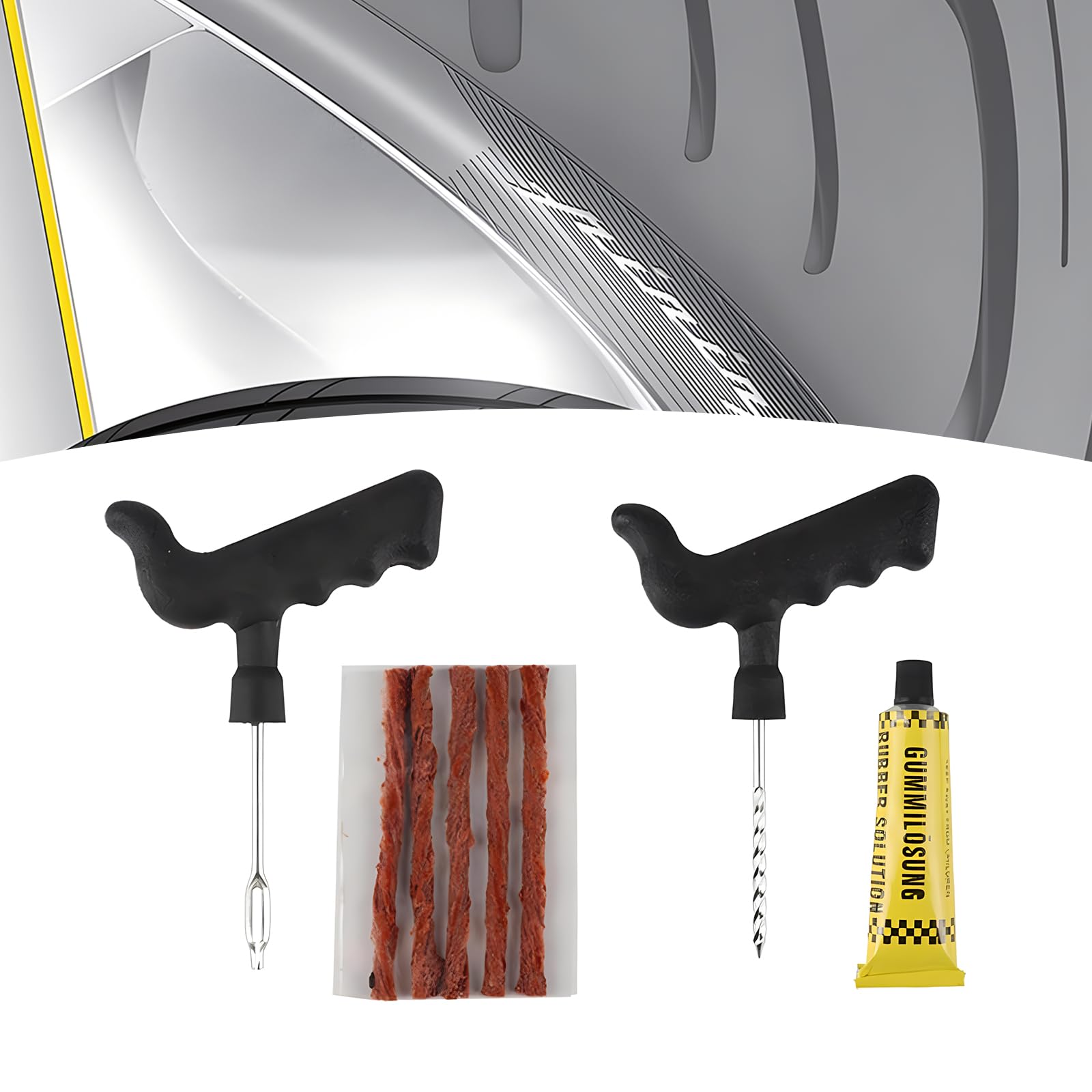 8 PCS Car Flat Tire Repair Kit with Protective Strip, Motorcycle Tire Repair Handle Replacement, Universal Waterproof Durable Automotive Puncture Repair Tool for Truck SUV Car (Black)