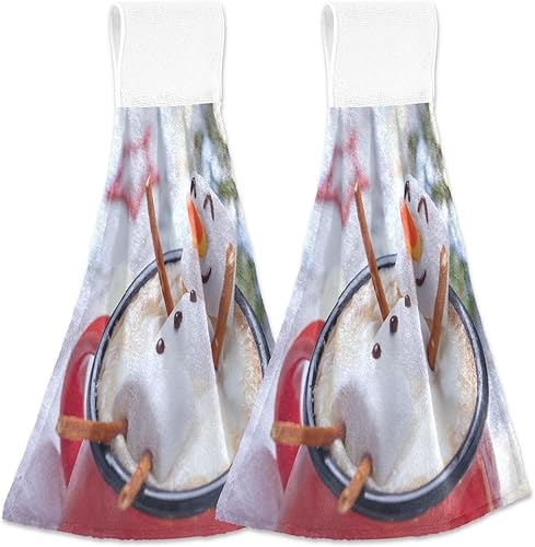 Lindas toallas de cocina de muñeco de nieve para colgar en invierno, para decoración de baño, paquete de 2 toallas de playa con lazo de 12 x 17