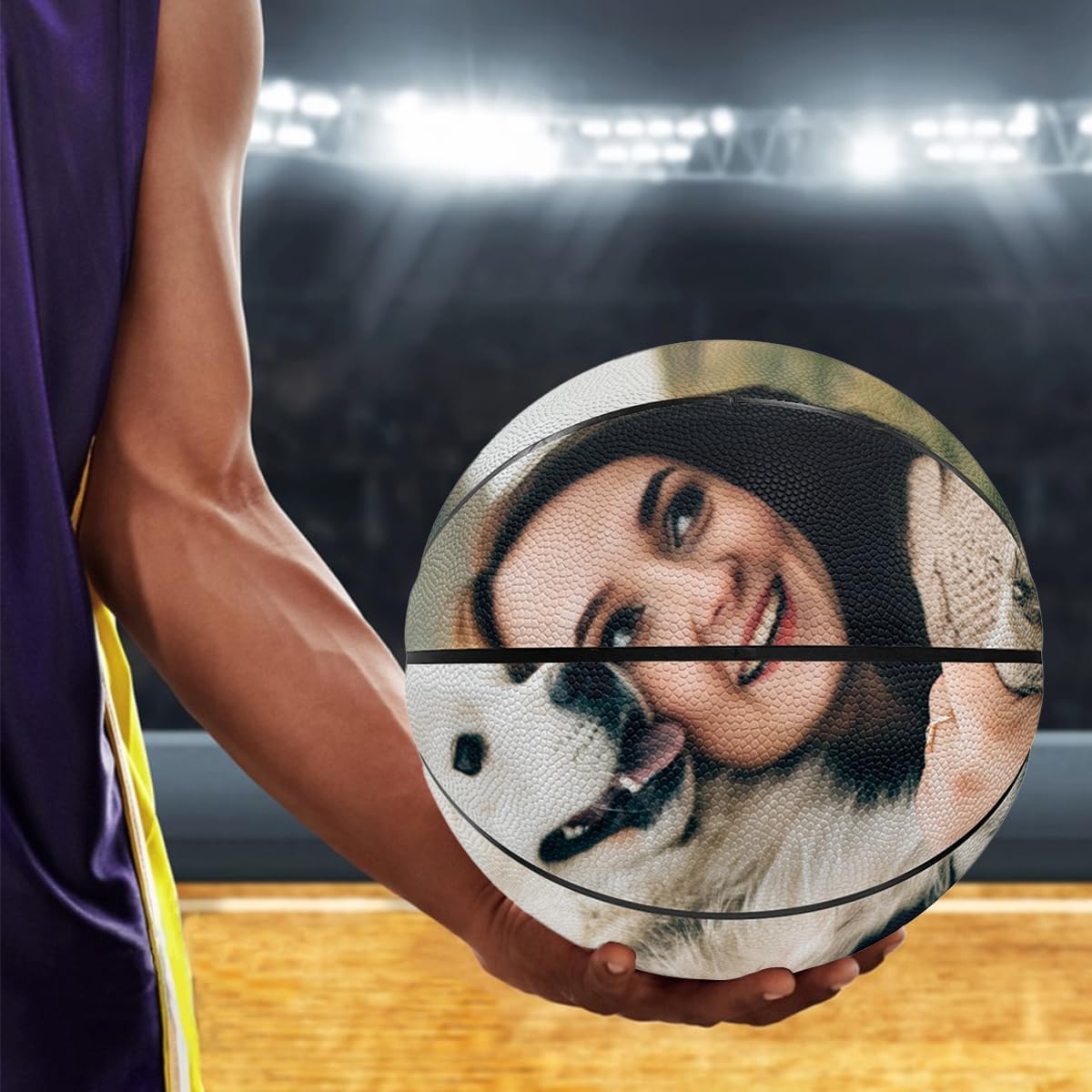 Custom Photo Basketball, Personalized PU Leather Streetball Official Size 7 & 5 Indoor Outdoor Game Ball, Customize Name Number Logo Text for Senior Night/School/Team/Basketballer/Coach/Player