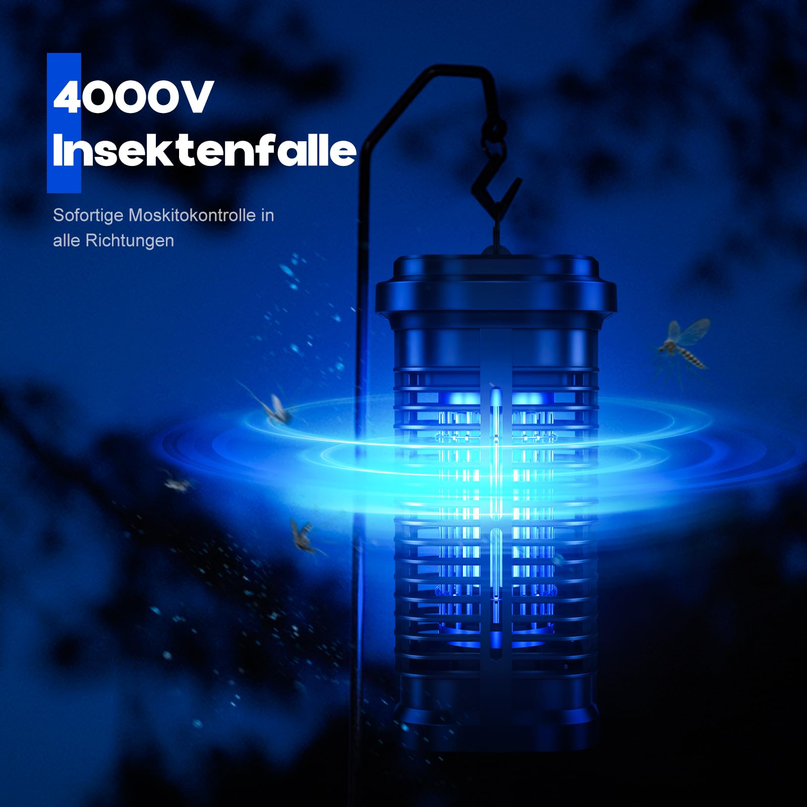 Insektenvernichter Elektrisch, 20W UV Mückenvernichter Lampe, Mückenschutz Mit LED Licht, Elektrische Fliegenfalle Mückenfalle Mückenlampe für Garten Innen und Aussen