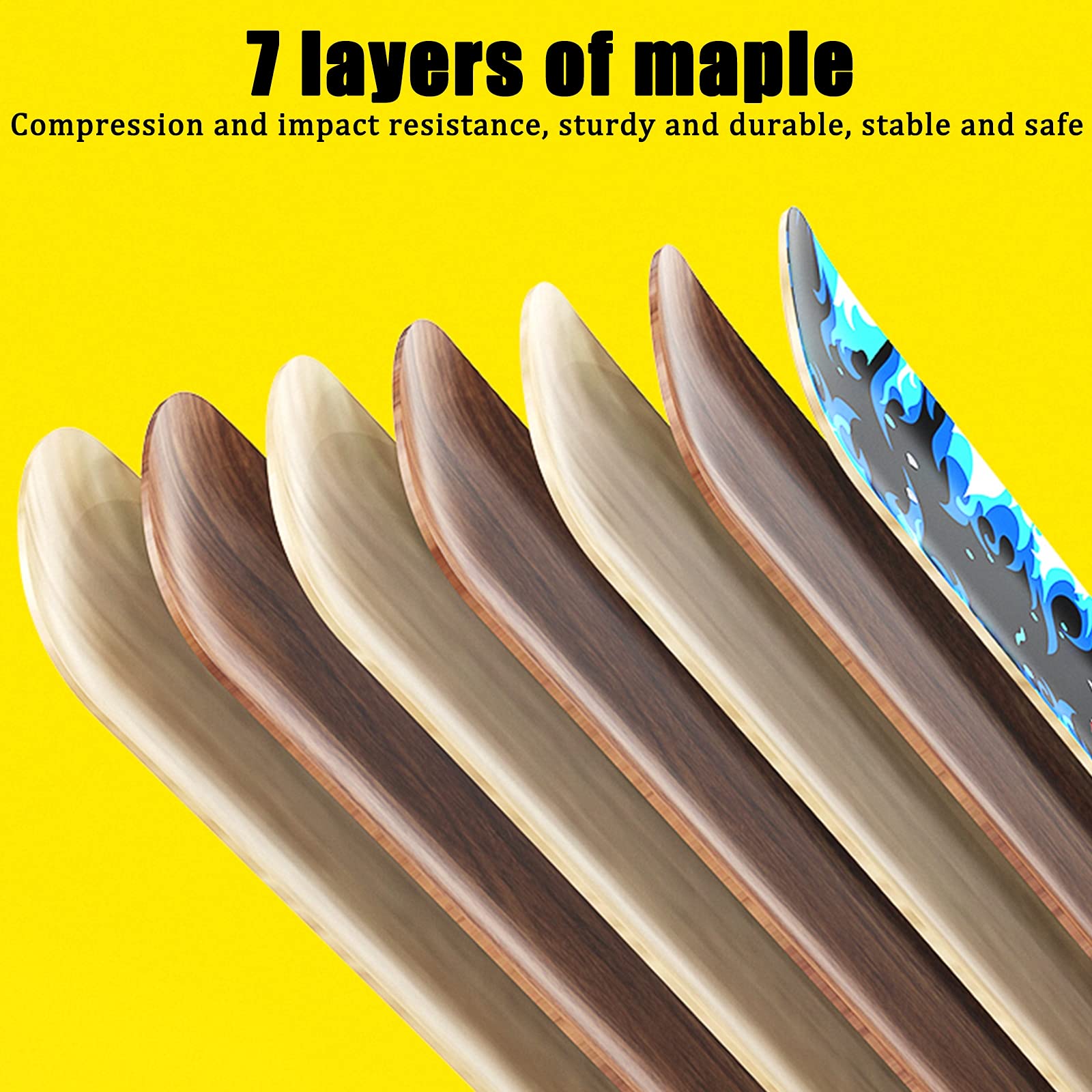 Skateboard Completo de 31 "x 8", Monopatín Estándar de 7 Capas de Madera de Arce Canadiense con Rueda Intermitente de PU para Niños, Adultos, con Mochila y Pigmento, Herramientas de Ajuste
