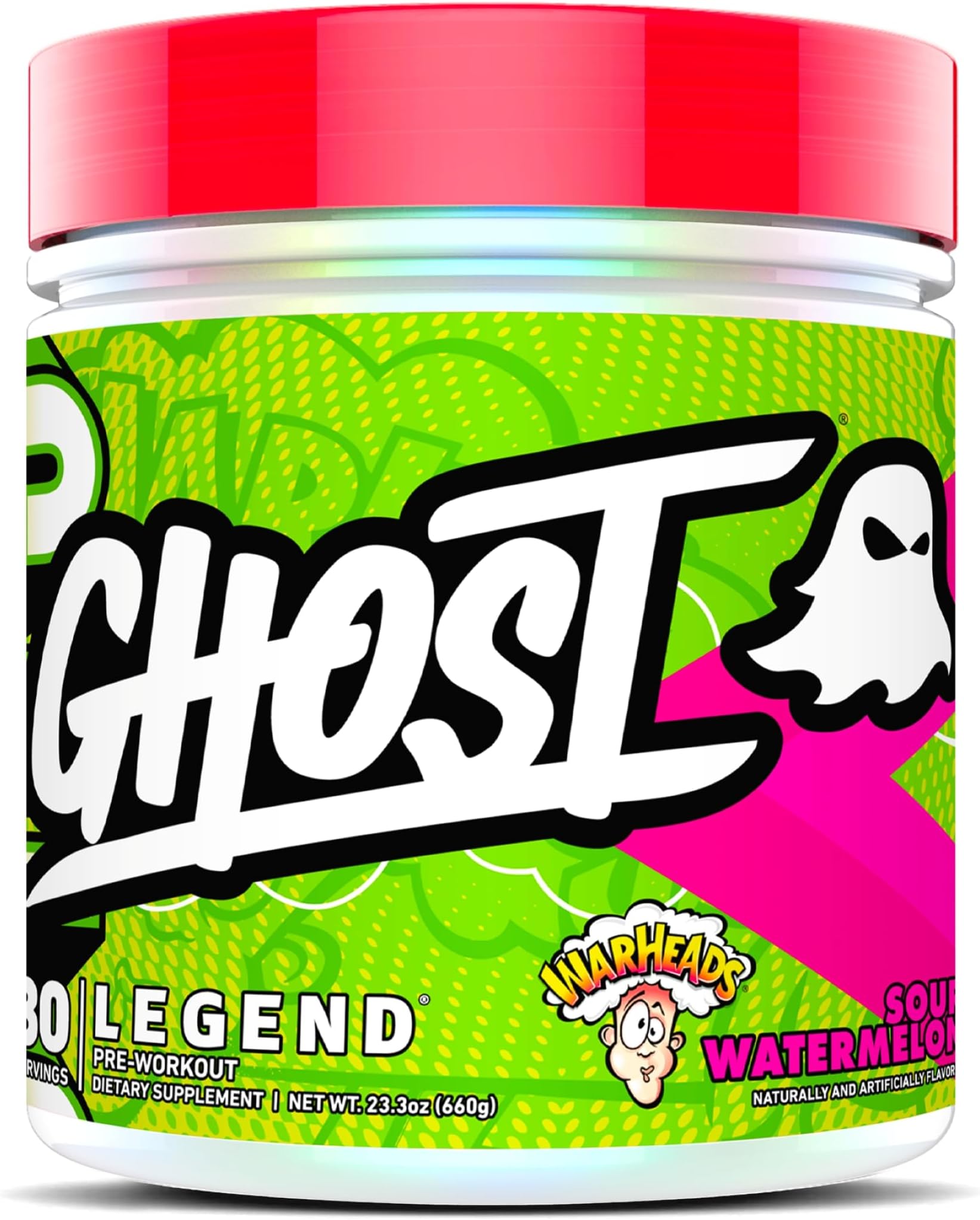 GHOST Legend Pre-Workout Powder, Warheads Sour Watermelon - 30 Servings – Pre-Workout for Men & Women