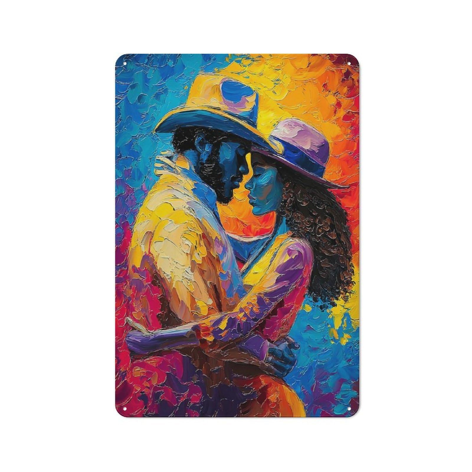 Junmoney Colorful Kiss Artistic Embrace -2 Tin Sign 30X20cm For Café Or Home Bar, Rustic Wall Decor, For Café-Style Decor Fans