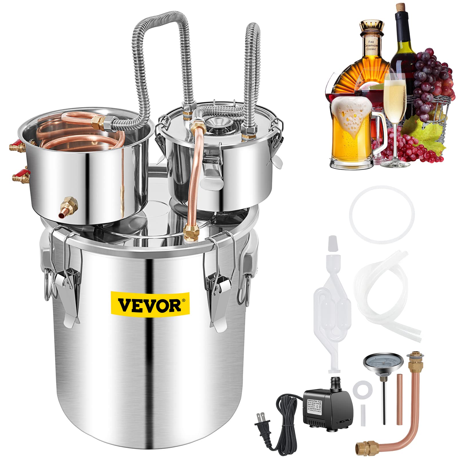Buy VEVOR 3Pot Home Brewing Kit Alcohol Still, 8 Gal, Silver Online at
