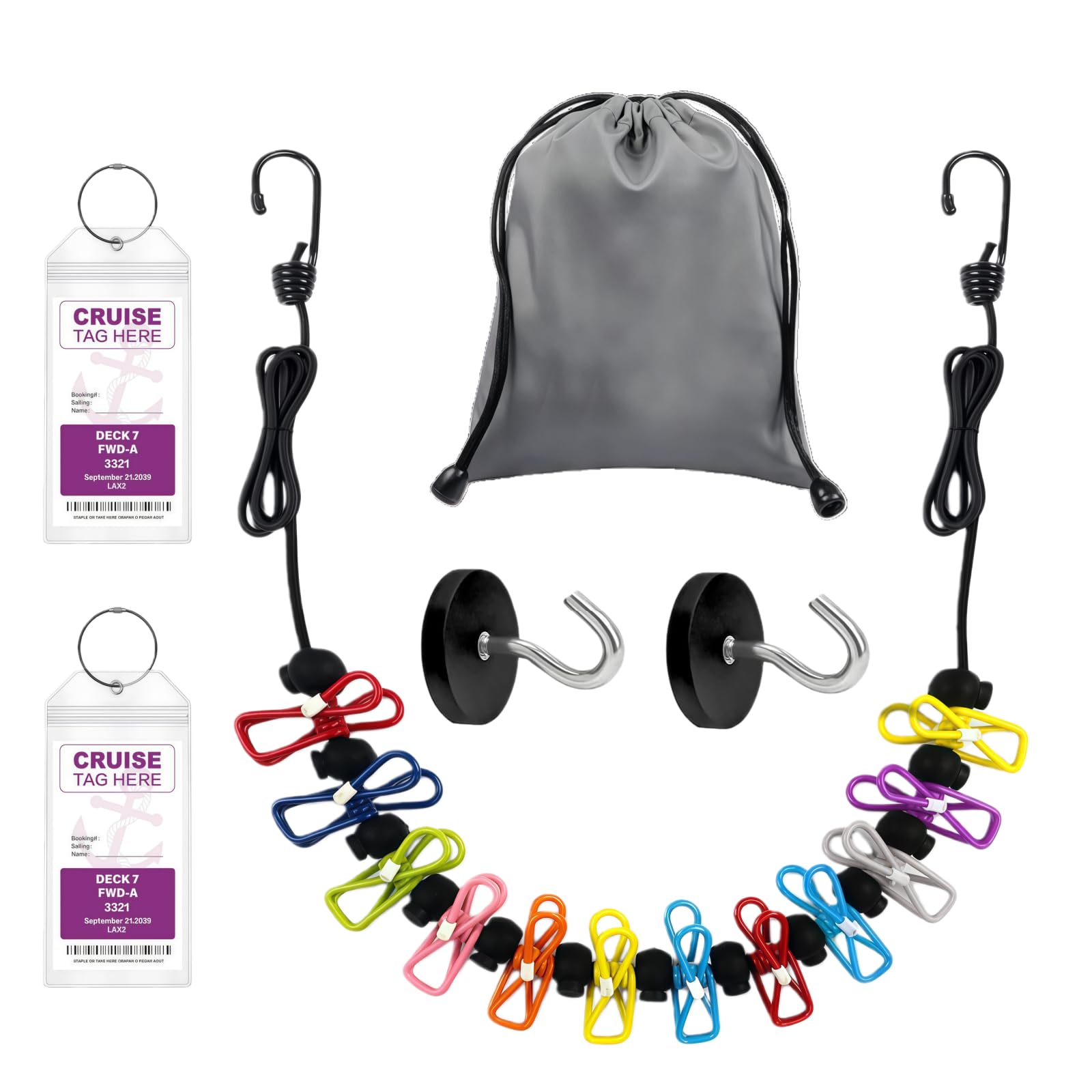 Magnetic Clothesline for Cruise Ship Approved 2026 Cruise Essentials, Travel Washing Line with 2 Magnetic Hooks for Cruise Cabins, Travel Clothes Line with 2 Luggage Tags for Cruise Ship, Indoor, RV