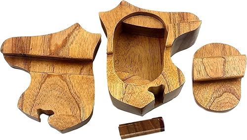 Miniatura 4 de Mane Stay Horse Head - Caja de rompecabezas de madera exótica natural, 4.75 x 4.5 x 2 pulgadas con cerradura de llave de madera deslizante, cubierta