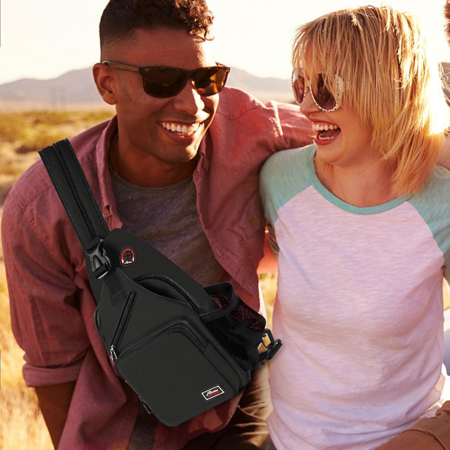 Crossbody Sling Backpack Men and Women Sling Bag Shoulder Backpack Travel Hiking Chest Bag Daypack (Black) - Image 7