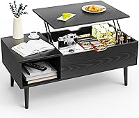 Vista 10 de Sweetcrispy - Mesas de centro con parte superior elevable para sala de estar, mesas centrales de madera pequeñas con estante de almacenamiento