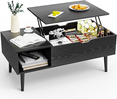 Miniatura 10 de Sweetcrispy - Mesas de centro con parte superior elevable para sala de estar, mesas centrales de madera pequeñas con estante de almacenamiento