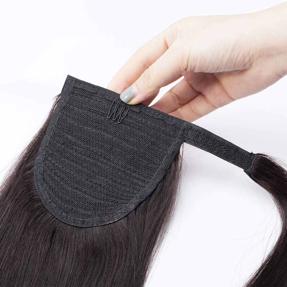 SEGO Coda Extension Capelli Veri Clip Neri Code di Cavallo Fascia Unica Ponytail Extensions 100% Remy Human Hair Lisci Umani Naturali 95g (55cm #1B Nero Naturale)