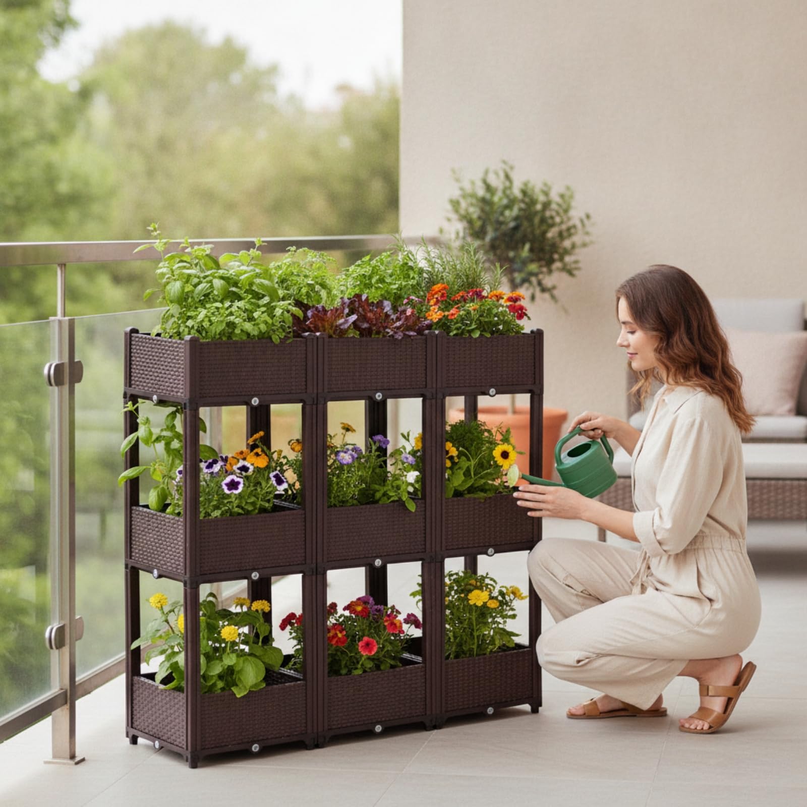 Fioriera Effetto Rattan Durevole Fioriera a Cassetta Leggero Vaso Rettangolare per Appassionati di Giardinaggio, Orto Domestico, 120 40 112CM