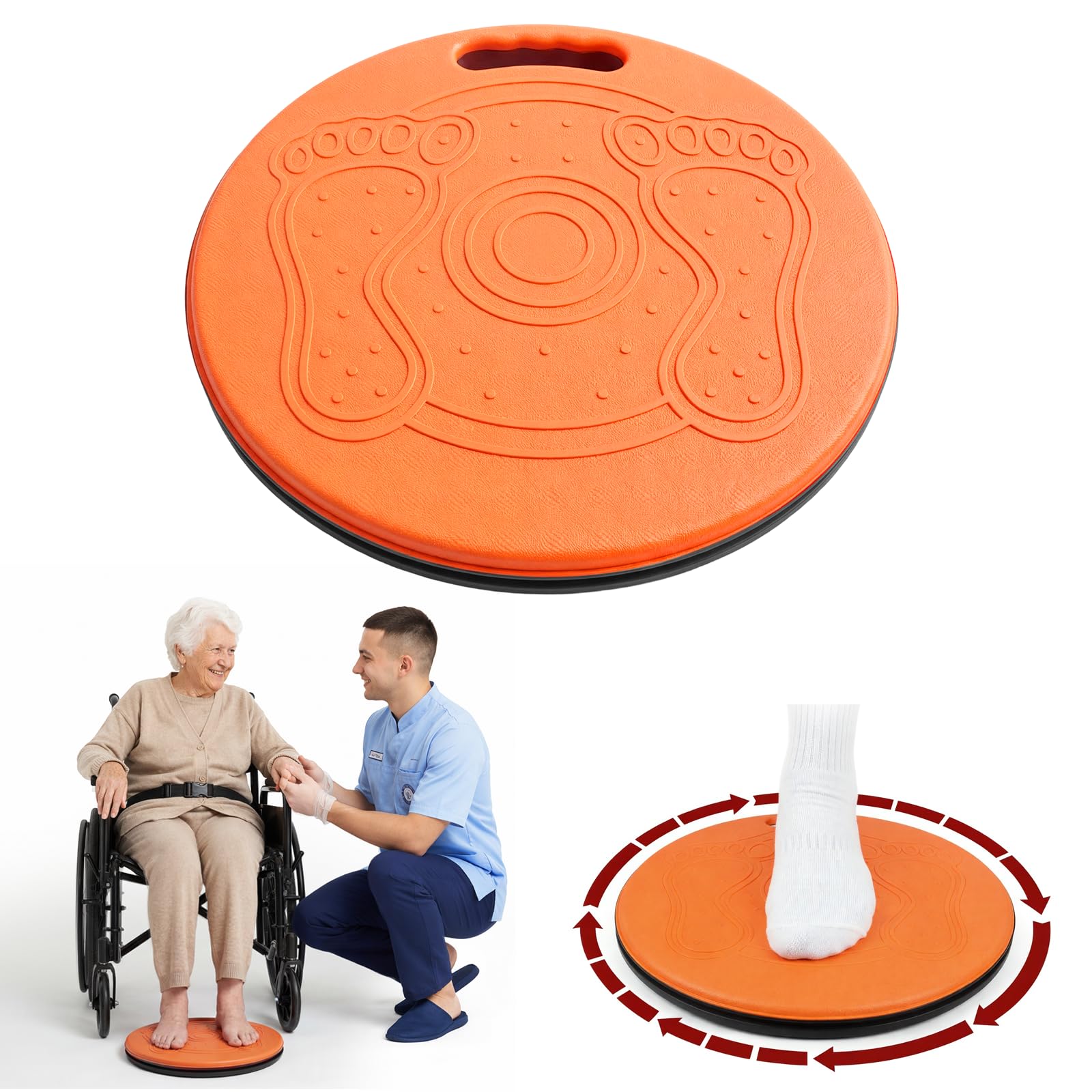 Drehscheibe Umsetzhilfe Für Ältere Und Behinderte Patienten Unterstützt bis 150 Kg, 360° Rotations Transferbrett, Mobilitätshilfe für Häusliche Pflege, Patientenversorgung Umsetzhilfe (Orange)