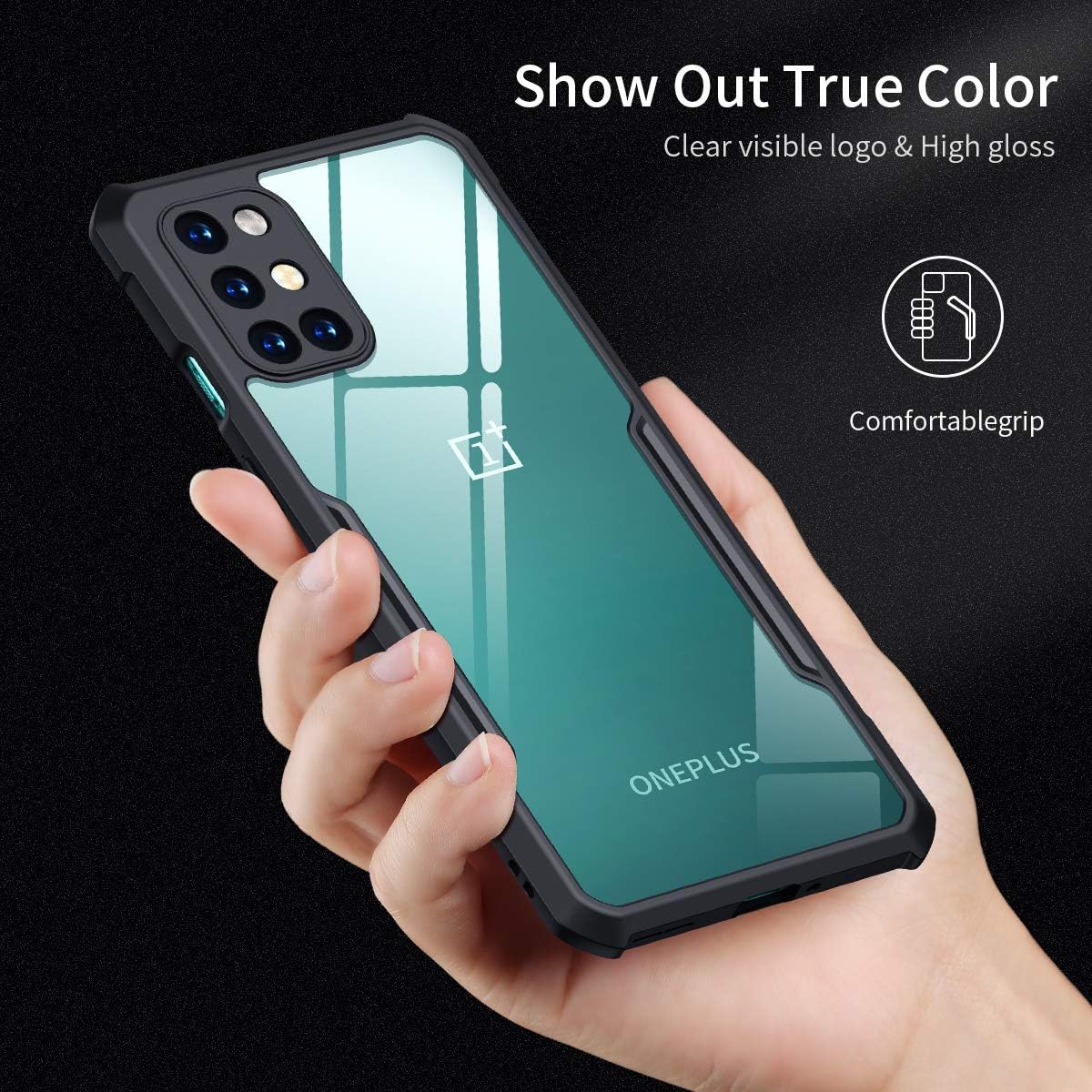 Xundd Case for Oneplus 8T 5G 2020 with Integrated Camera Cover, [Military Grade Drop Tested] Slim Clear Back with Shockproof Soft TPU Bumper Frame Cover - Black