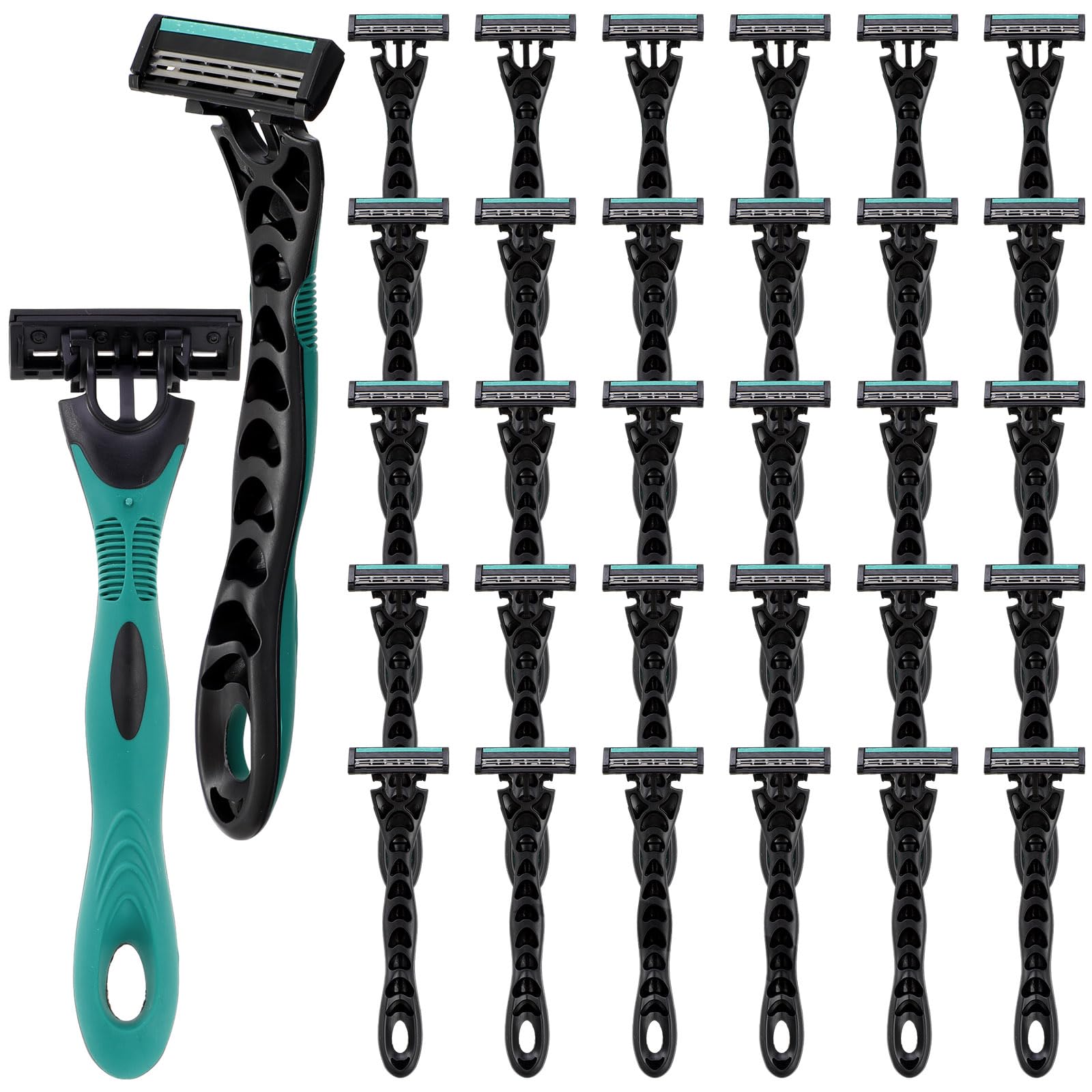 Leriton 30 Pcs Men's Disposable Razors Bulk 3 Blade Men Razors for Head Sensitive Skin Comfortable Shave