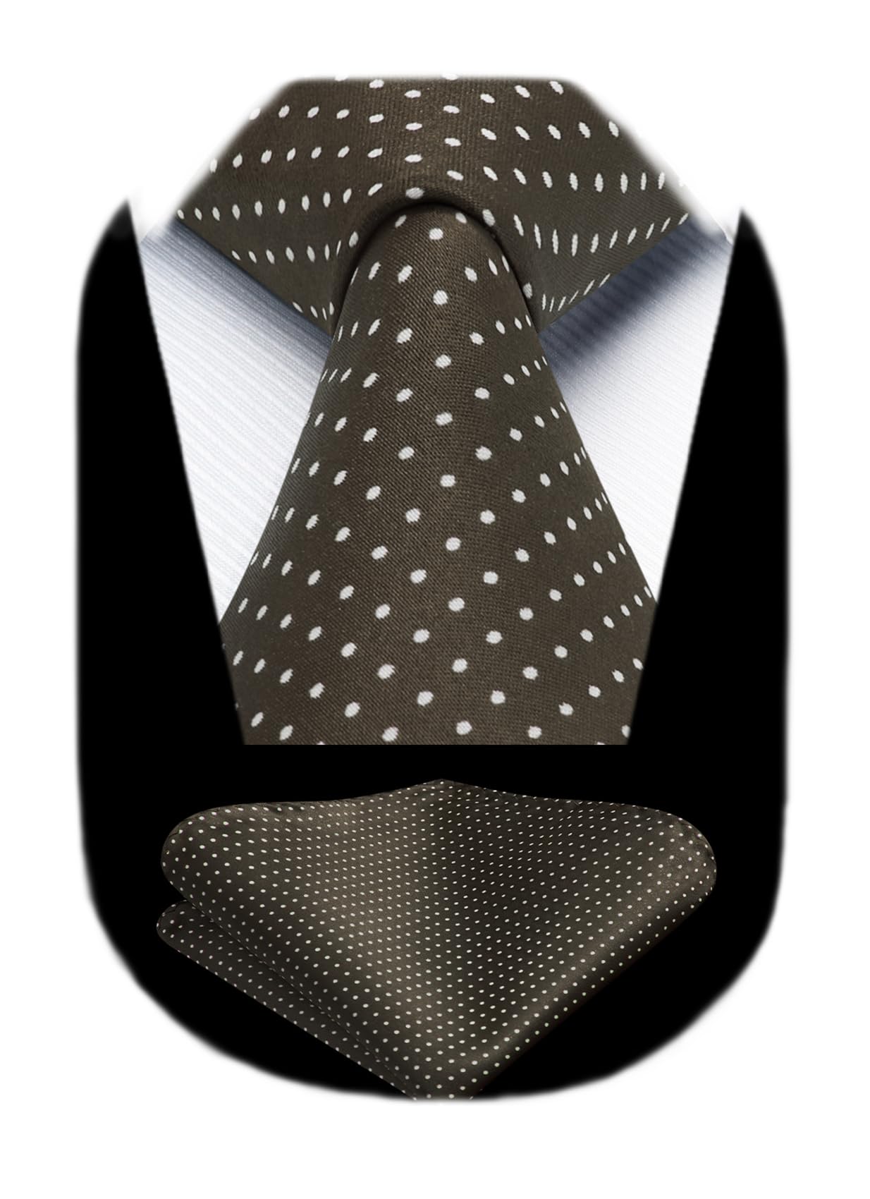HISDERN Polka Dot Ties for Men Classic Silk Ties and Pocket Square Formal Business Necktie Handkerchief Wedding Party
