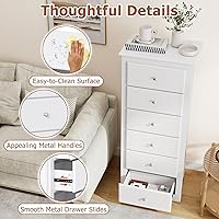 Vista 8 de Cómoda de 6 cajones, cómoda de 53.5 pulgadas, cajones de armario modernos con asas de metal, cómodas y cofres de madera, cómoda alta para Blanco