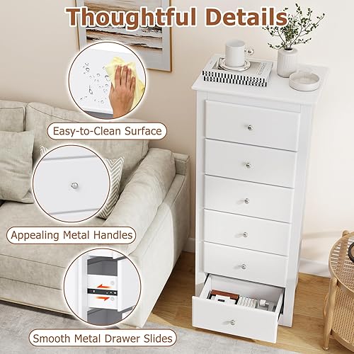 Miniatura 8 de Cómoda de 6 cajones, cómoda de 53.5 pulgadas, cajones de armario modernos con asas de metal, cómodas y cofres de madera, cómoda alta para