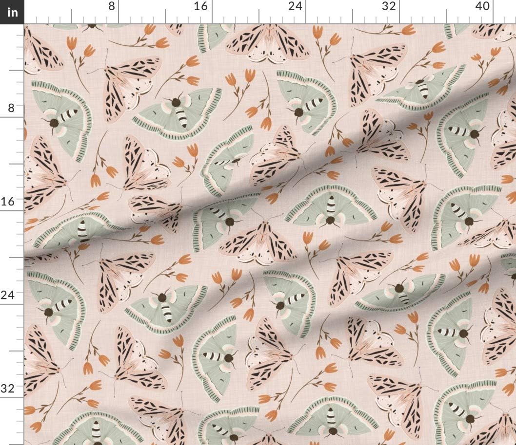 Spoonflower Fabric - Floral Moth Coordinate Moths Insects Lepidoptera Garden Spring Printed on Petal Signature Cotton Fabric by The Yard - Sewing Quilting Apparel Crafts Decor