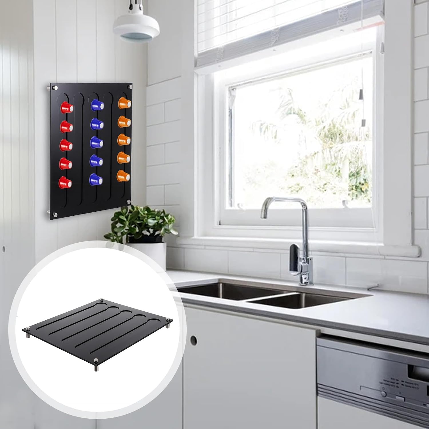 Wall-mounted Coffee Capsules Storage Rack Acrylic Coffee Pod Organizer with 3mm Black Holder Space-saving Capsule Display for Kitchen and Office