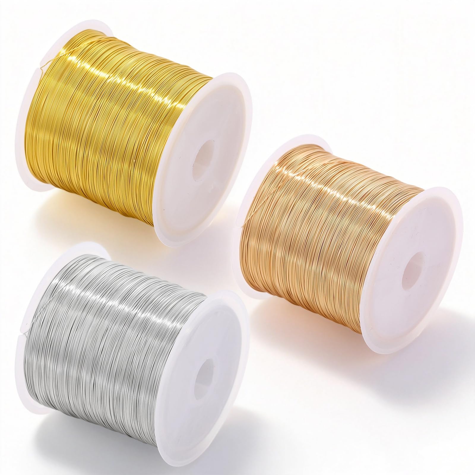 3 Rolls Copper Jewellery Wire, 100 m Spool Craft Wire Jewelry Beading Thread Silver and Gold Copper Metal Wires for Jewellery Making Beading Wires DIY Crafting Work Bouquets