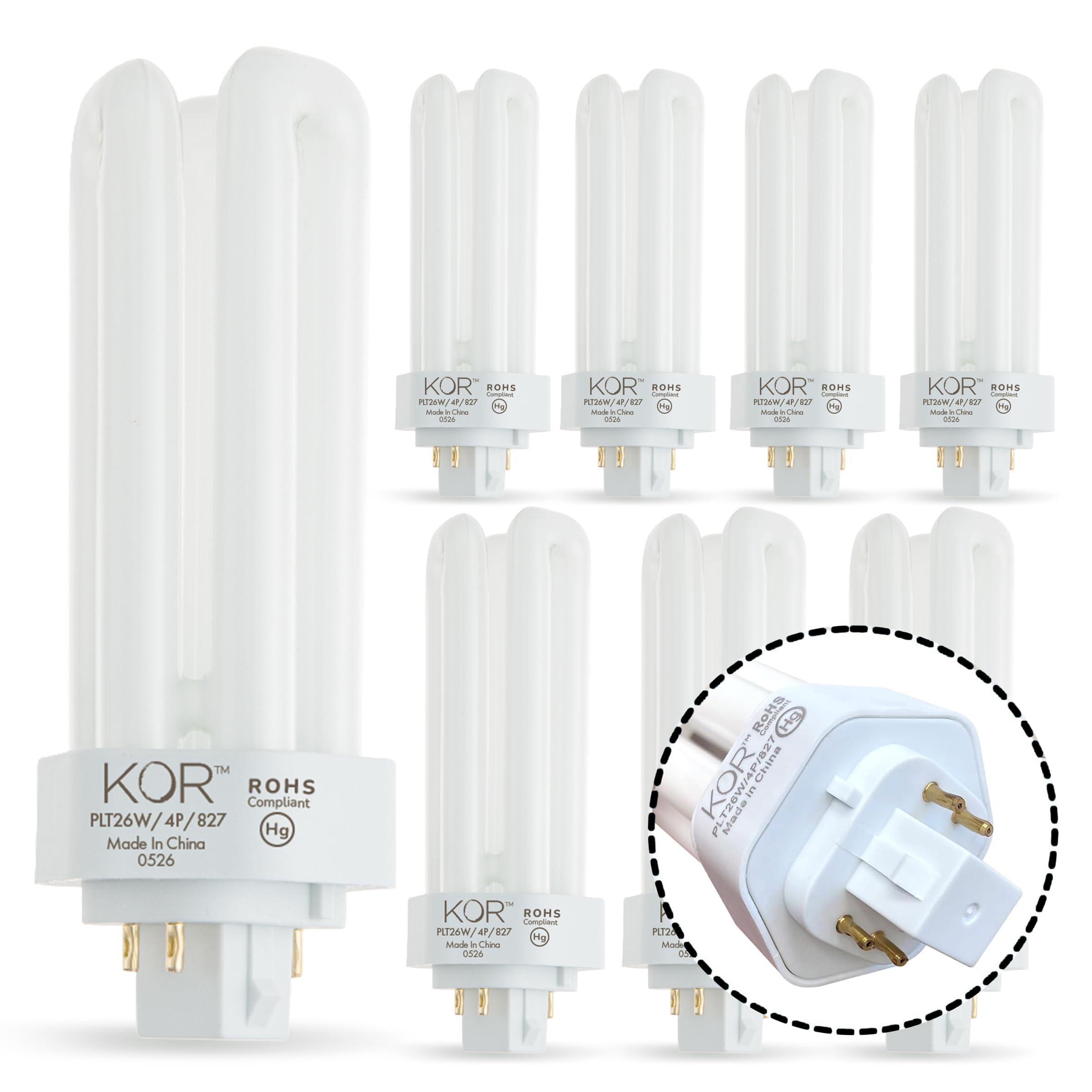 KOR 26W Triple Tube Compact Fluorescent Light Bulb, 8 Pack