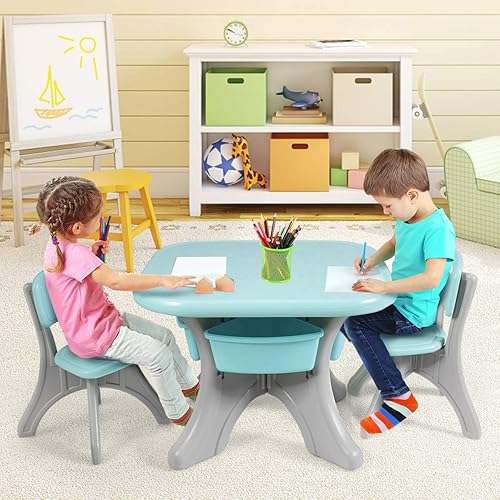 Miniatura 2 de Costzon juego de mesa y 2 sillas para niños para arte con cubos de almacenamiento desmontables fuerte capacidad de carga livianos muebles de