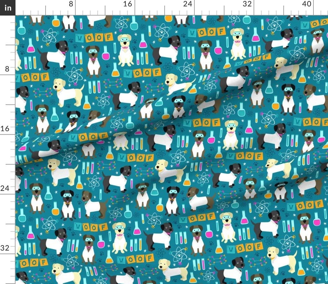 Spoonflower Fabric - Lab Dog Science Labrador Retriever Blue Nerd Geek Pet Chemistry Printed on Petal Signature Cotton Fabric by The Yard - Sewing Quilting Apparel Crafts Decor