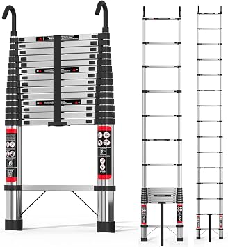 5M Telescopic Ladder with Detachable Hooks Stainless Steel Heavy Duty Extendable Foldable Multi Purpose 16.5ft Ladder, More Sturdy and Durable than Aluminum Ladder
