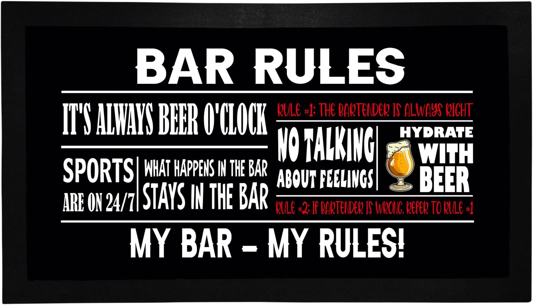 Runner Mat - Novelty Home Pub - Funny Drink Beer Gifts for Men Women - Rules