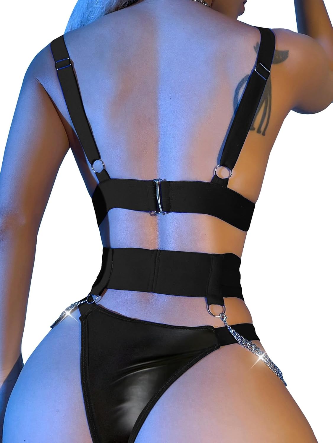 Lilosy Sexy Chain Strappy Garter Belt Women Lingerie Set Rave Outfits - Image 2