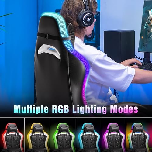 Miniatura 7 de GTPLAYER Silla para Videojuegos, Silla de Computadora con Luces LED RGB, Silla Ergonómica de Respaldo Alto para Adultos con Reposapiés y Apoyabrazos