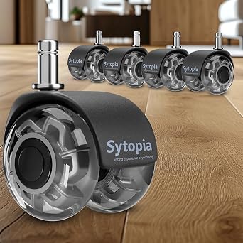 Sytopia Office Chair Wheels Replacement Set of 5, 11 22mm Pin Office Chair Casters for Hardwood Floor, Carpet, Smooth and Silent Gliding, Safe for All Floors Grey, Not Compatible with 1KEA